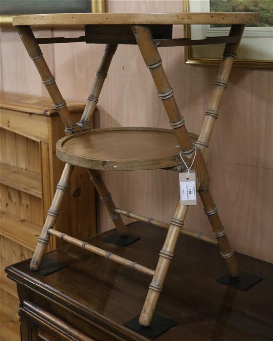 A pine table and a corner cabinet, W.65cm and cabinet H.90cm